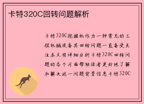 卡特320C回转问题解析