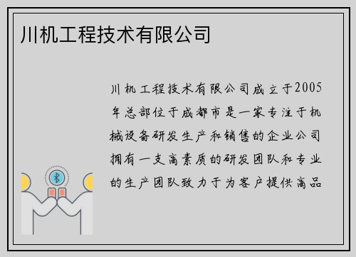 川机工程技术有限公司